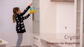  Presentation with home - Theme having young-little-girl-doing-housework background and a  colored foreground