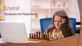  Presentation with chess - Presentation theme having young-little-girl-playing-chess background and a lemonade colored foreground