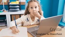  Presentation with homework - PPT layouts featuring young-little-girl-sitting background and a coral colored foreground