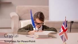  Presentation with language english - Presentation featuring young-little-girl-studying-english background and a coral colored foreground