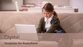  Presentation with home - Slide set consisting of young-little-girl-studying background and a coral colored foreground