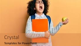  Presentation with school apple - Colorful slide set enhanced with young-little-girl-with-afro backdrop and a gold colored foreground