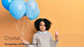  Presentation with balloons blue - PPT theme consisting of young-little-girl-with-afro background and a coral colored foreground