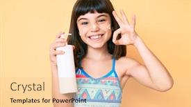  Presentation with sunscreen - PPT theme with young-little-girl-with-bang background and a lemonade colored foreground