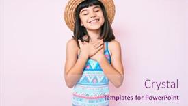  Presentation with closed - Slide deck enhanced with young-little-girl-with-bang background and a sky blue colored foreground