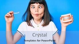  Presentation with orthodontic - Amazing slide deck having young-little-girl-with-bang backdrop and a light blue colored foreground