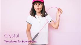  Presentation with badminton - PPT theme enhanced with young-little-girl-with-bang background and a lemonade colored foreground