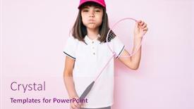  Presentation with badminton - Theme enhanced with young-little-girl-with-bang background and a pink colored foreground