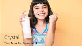  Presentation with sunscreen - Slide set having young-little-girl-with-bang background and a lemonade colored foreground