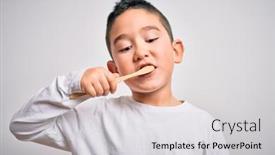  Presentation with health education - Theme with young-little-kid-boy-brushing background and a light gray colored foreground