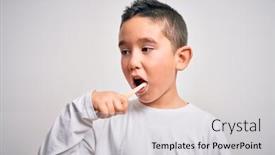 Presentation with health education - Slide deck having young-little-kid-boy-brushing background and a light gray colored foreground