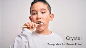  Presentation with health education - Theme enhanced with young-little-kid-boy-brushing background and a light gray colored foreground