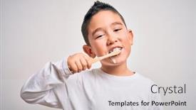  Presentation with health education - Colorful presentation theme enhanced with young-little-kid-boy-brushing backdrop and a light gray colored foreground