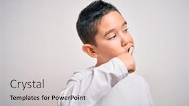  Presentation with tooth paste - Audience pleasing presentation theme consisting of young-little-kid-boy-brushing backdrop and a light gray colored foreground