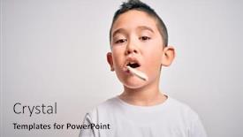  Presentation with health education - Beautiful presentation design featuring young-little-kid-boy-brushing backdrop and a light gray colored foreground