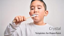  Presentation with health education - Cool new slide deck with young-little-kid-boy-brushing backdrop and a light gray colored foreground
