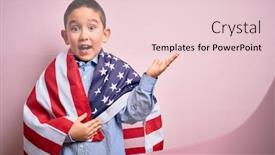  Presentation with america flag - Amazing PPT theme having young-little-patriotic-boy-kid backdrop and a lemonade colored foreground