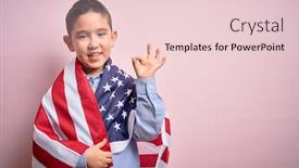  Presentation with patriotic - Amazing PPT theme having young-little-patriotic-boy-kid backdrop and a lemonade colored foreground