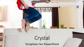  Presentation with guitar - Presentation design featuring young living - child doing music jumping background and a  colored foreground