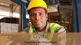  Presentation with logistics warehouse - Theme having young-logistics-worker background and a coral colored foreground