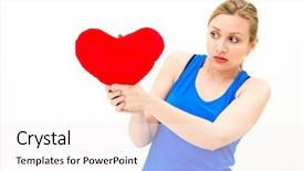  Presentation with sad woman lonely - Audience pleasing slide deck consisting of young lonely sad woman holding red valentine heart backdrop and a white colored foreground