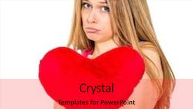  Presentation with sad woman lonely - Colorful PPT theme enhanced with young lonely sad woman holding red valentine heart backdrop and a red colored foreground