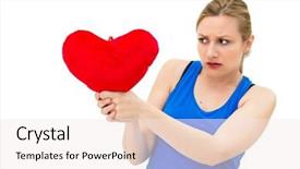 Presentation with sad woman lonely - Amazing PPT layouts having young lonely sad woman holding red valentine heart backdrop and a sky blue colored foreground