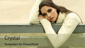  Presentation with lonely - Audience pleasing slides consisting of young lonely woman on bench backdrop and a mint green colored foreground