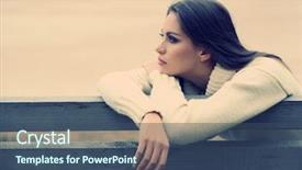  Presentation with sad woman lonely - Cool new presentation theme with young lonely woman on bench backdrop and a ocean colored foreground