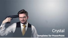  Presentation with shooting gun - Colorful slide deck enhanced with young lost businessman man shooting backdrop and a gray colored foreground