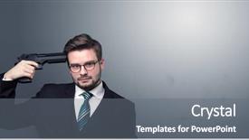  Presentation with shooting gun - Cool new slide set with young lost businessman man shooting backdrop and a gray colored foreground