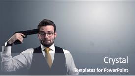  Presentation with shooting gun - Presentation enhanced with young lost businessman man shooting background and a gray colored foreground