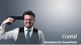  Presentation with shooting gun - PPT theme with young lost businessman man shooting his head with gun background and a gray colored foreground