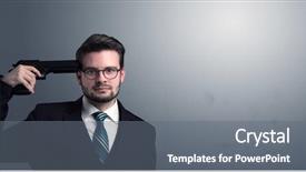  Presentation with shooting gun - Presentation theme with young lost businessman man shooting background and a gray colored foreground