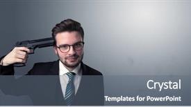  Presentation with shooting gun - Amazing PPT layouts having young lost businessman man shooting backdrop and a gray colored foreground