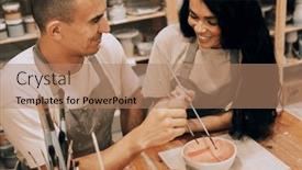  Presentation with hobbies - Presentation theme having young-lovely-couple-works background and a coral colored foreground