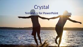  Presentation with lovers - PPT theme with young lovers happily spend time at sunset on the beach background and a lemonade colored foreground