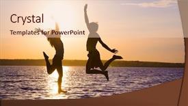  Presentation with lovers - Audience pleasing PPT theme consisting of young lovers happily spend time at sunset on the beach backdrop and a lemonade colored foreground