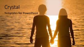  Presentation with lovers - Amazing PPT theme having young lovers happily spend time at sunset on the beach backdrop and a gold colored foreground