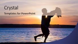  Presentation with lovers - Audience pleasing slide set consisting of young lovers happily spend time together at sunset on the beach backdrop and a lemonade colored foreground