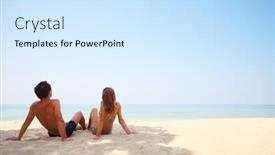  Presentation with lovers - Colorful slides enhanced with young lovers sitting on sand and looking to a clear blue sky backdrop and a sky blue colored foreground