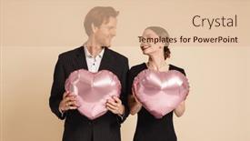  Presentation with balloons - PPT theme having young-loving-cheerful-couple-wearing background and a lemonade colored foreground