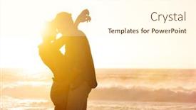  Presentation with romantic beach - Presentation theme enhanced with young loving couple embracing on the beach at sunset romantic couple hugging and looking each other on the beach against ocean during sunset young attractive couple in love background and a cream colored foreground
