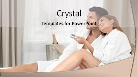  Presentation with movie theater loving couple - Audience pleasing PPT theme consisting of young loving couple in bathrobes backdrop and a light gray colored foreground