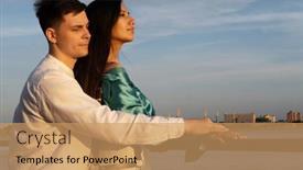  Presentation with young happy couple - Presentation theme consisting of young-loving-couple-of-different background and a coral colored foreground