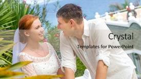  Presentation with beach wedding - Presentation theme having young loving couple on beach background wedding day outdoor beach wedding background and a mint green colored foreground
