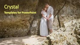  Presentation with beach wedding - Colorful PPT layouts enhanced with young loving couple on wedding day outdoor beach wedding backdrop and a tawny brown colored foreground