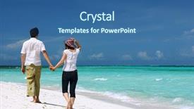  Presentation with movie theater loving couple - Cool new presentation design with young loving couple walking along backdrop and a ocean colored foreground