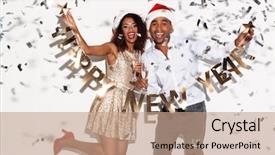  Presentation with happy new year 2022 - Amazing slide set having young loving couple wearing christmas backdrop and a coral colored foreground