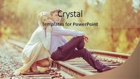  Presentation with railway - Cool new presentation with autumn portrait of a girl in a beige jacket and a white hat walking in a field photo backdrop and a tawny brown colored foreground